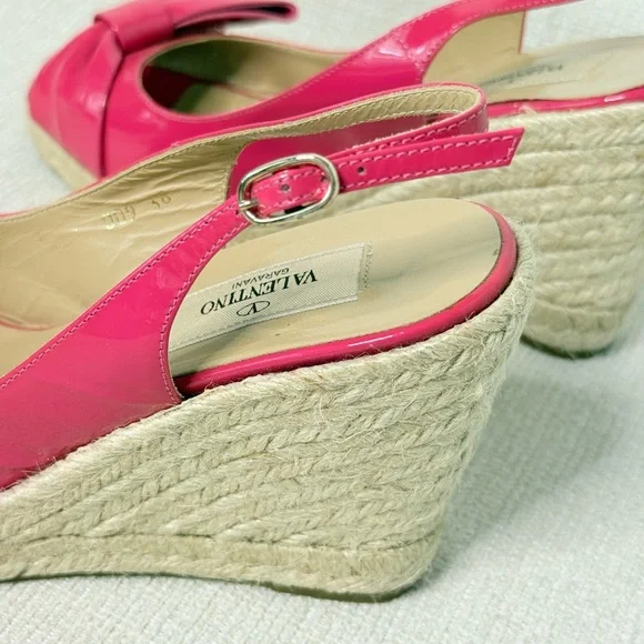 Valentino Garavani Fuchsia Patent Bow Wedge Sandals EU 38 US 8 Box - Picture 7 of 12
